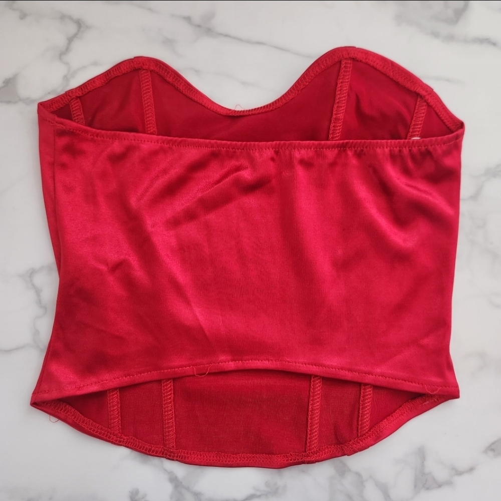 Red Satin Strapless Crop Top Bold & Chic Size Medium - Picture 13 of 16